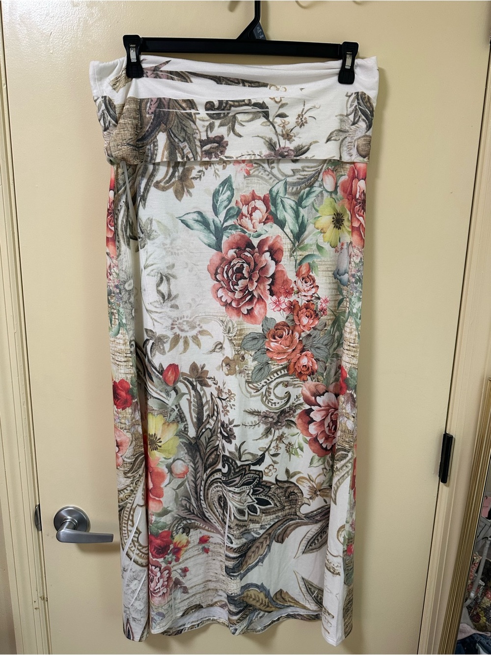 Polianna Plus Floral Tube Top Dress in Cream with Pink & Green Roses